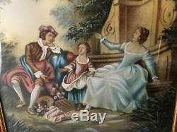 VTG ITALIAN VICTORIAN COURTING COUPLE OIL PAINTING w GOLD ORMOLU FRAME SIGNED