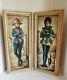 Vtg Maio Big Eyes Pair Of Harlequin Jester Girls With Cat And Dog Framed Prints