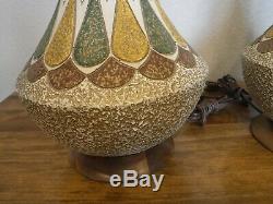 VTG Mid Century or Danish Modern Lamp PAIR Signed E. Bertolozzi Ceramic and Wood
