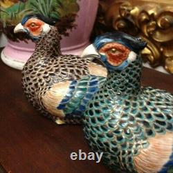 Very Old Pair Signed Japanese Porcelain Pheasant Figurines