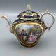 Vincennes Sevres France Courting Couple Teapot Cobalt Blue Gold Antique Signed