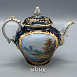 Vincennes Sevres France Courting Couple Teapot Cobalt Blue Gold Antique Signed