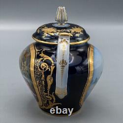 Vincennes Sevres France Courting Couple Teapot Cobalt Blue Gold Antique Signed