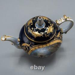 Vincennes Sevres France Courting Couple Teapot Cobalt Blue Gold Antique Signed