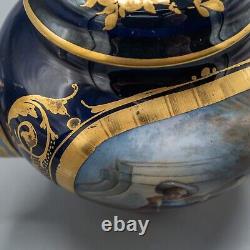 Vincennes Sevres France Courting Couple Teapot Cobalt Blue Gold Antique Signed