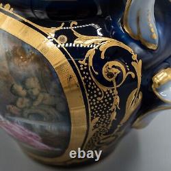 Vincennes Sevres France Courting Couple Teapot Cobalt Blue Gold Antique Signed