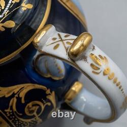 Vincennes Sevres France Courting Couple Teapot Cobalt Blue Gold Antique Signed