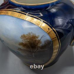 Vincennes Sevres France Courting Couple Teapot Cobalt Blue Gold Antique Signed