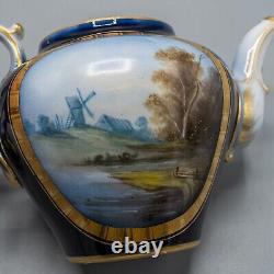 Vincennes Sevres France Courting Couple Teapot Cobalt Blue Gold Antique Signed