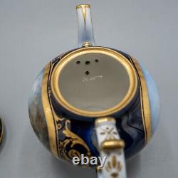 Vincennes Sevres France Courting Couple Teapot Cobalt Blue Gold Antique Signed