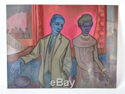 Vintage 1950s Painting Blue Couple Dick Fort Chicago Nightclub Series