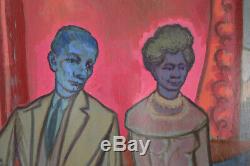 Vintage 1950s Painting Blue Couple Dick Fort Chicago Nightclub Series