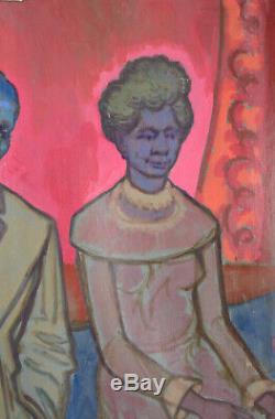 Vintage 1950s Painting Blue Couple Dick Fort Chicago Nightclub Series