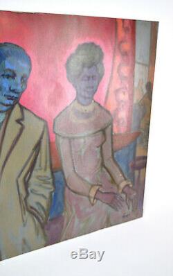 Vintage 1950s Painting Blue Couple Dick Fort Chicago Nightclub Series