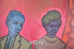 Vintage 1950s Painting Blue Couple Dick Fort Chicago Nightclub Series