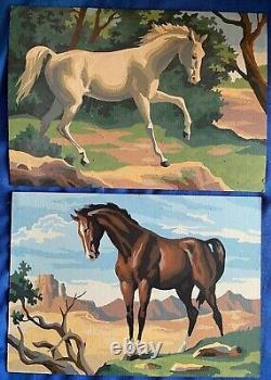 Vintage 1960 Horse Paint by Number Pair 10 x 14 Wild Roan Chestnut PBN Sorrel