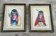 Vintage 1970s Degrazia Art Painting Signed Native American Child Framed Pair