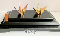 Vintage 20th Century Japan Pair of Pure Silver 950 Origami Crane Birds Boxed