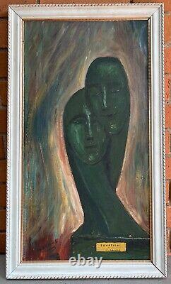 Vintage 60s Cycladic Devotion Sculpture Painting Mid Century Modern Art Signed