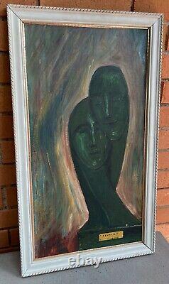 Vintage 60s Cycladic Devotion Sculpture Painting Mid Century Modern Art Signed
