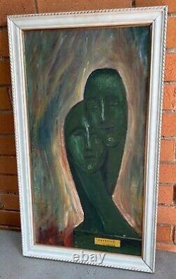 Vintage 60s Cycladic Devotion Sculpture Painting Mid Century Modern Art Signed