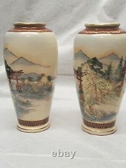 Vintage Antique Asian Japanese Signed Gyokuzan Satsuma Vase Pair Of Vases