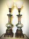 Vintage / Antique Hand Painted French Porcelain Lamps-signed Withornate Brass Base