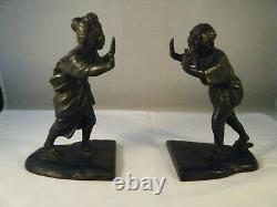 Vintage Antique Japanese Couple in Traditional Dress signed Bronze Bookends