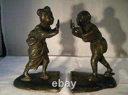 Vintage Antique Japanese Couple in Traditional Dress signed Bronze Bookends