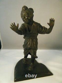 Vintage Antique Japanese Couple in Traditional Dress signed Bronze Bookends