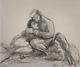 Vintage Antique Master Drawing Signed Illegible Lovers Embrace Man Woman Couple