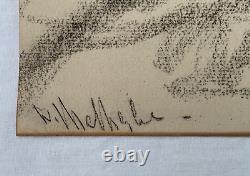 Vintage Antique Master Drawing Signed Illegible Lovers Embrace Man Woman Couple