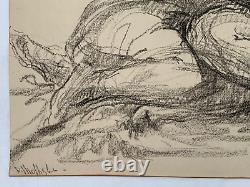 Vintage Antique Master Drawing Signed Illegible Lovers Embrace Man Woman Couple