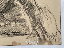 Vintage Antique Master Drawing Signed Illegible Lovers Embrace Man Woman Couple