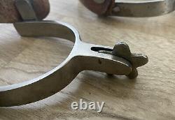 Vintage/Antique Pair Of Signed/Marked Crockett Spurs Leather Straps