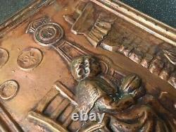 Vintage Antique Pair Repousse Copper Wall Plaques Signed SL Figuaral Kitchen