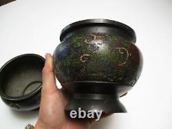 Vintage Antique Pair Signed Fine Chinese Old Scholar Vase Pot Bronze Signed Rare