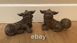 Vintage/Antique Signed Pair Chinese/Japanese Foo Dogs Art Pottery Clay Statues