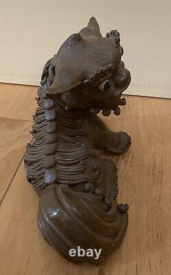 Vintage/Antique Signed Pair Chinese/Japanese Foo Dogs Art Pottery Clay Statues