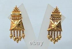 Vintage Antique Solid 22 Carat Gold Stud Earring Pair Tamil Nadu South India