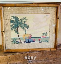 Vintage Art Caribbean Set Serigraph Tropical Beach F. L. Saguild-signed Pair Of 2