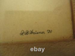 Vintage Art Deco Romantic Couple Auto Babies Ink Sketch Drawing Signed Frame