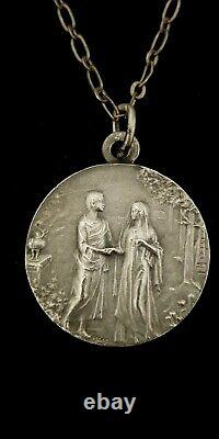 Vintage Art Nouveau 1930 French Couple in Courtyard Necklace Signed Mattei