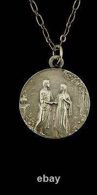 Vintage Art Nouveau 1930 French Couple in Courtyard Necklace Signed Mattei