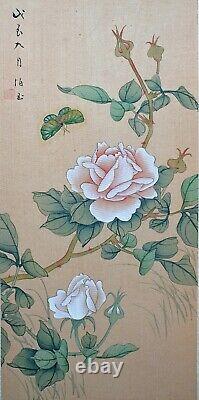 Vintage Asian Watercolor on Silk Paper, A Pair of Chinese Painting, A Spring