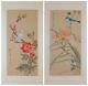 Vintage Asian Watercolor On Silk Paper, Chinese Painting Pair, Blu / White Birds