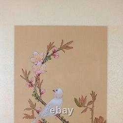 Vintage Asian Watercolor on Silk Paper, Chinese Painting Pair, Blu / White Birds