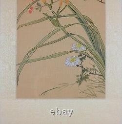 Vintage Asian Watercolor on Silk Paper, Chinese Painting Pair, Blu / White Birds