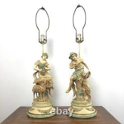 Vintage Auguste Moreau Signed Lamp Sculptures Figurine Antique Pair 32 in