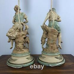 Vintage Auguste Moreau Signed Lamp Sculptures Figurine Antique Pair 32 in